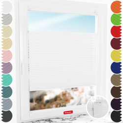 Schuette® Plissee ohne Bohren nach Maß • Suprafix Halterung “Zum Kleben” • Thermo Kollektion: White Day (Weiß) • Profilfarbe: Walnuss