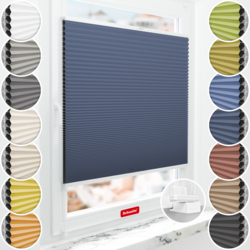 Schuette® Wabenplissee ohne Bohren nach Maß • Suprafix Klemmhalter "X" • Honey Kollektion: Arctic Ocean (Dunkelblau) • Profilfarbe: Weiß