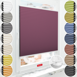 Schuette® Wabenplissee ohne Bohren nach Maß • Suprafix Klemmhalter "X" • Honey Kollektion: Red Velvet (Purpurrot) • Profilfarbe: Weiß