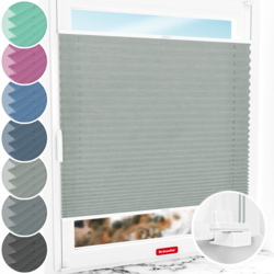 Schuette® Plissee ohne Bohren nach Maß • Suprafix Klemmhalter "X" • Melange Kollektion: On The Road (Grau) • Profilfarbe: Weiß