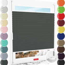 Schuette® Plissee ohne Bohren nach Maß • Suprafix Klemmhalter "X" • Thermo Kollektion: Before Storm (Grau) • Profilfarbe: Weiß
