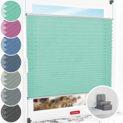 Schuette® Plissee ohne Bohren nach Maß • Suprafix Klemmhalter "X" • Melange Kollektion: Mint Ice Cream (Grün) • Profilfarbe: Silber