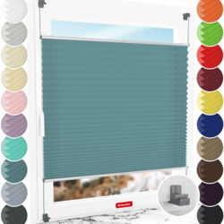 Schuette® Plissee ohne Bohren nach Maß • Suprafix Klemmhalter "X" • Premium Kollektion: Cove Calm (Taubenblau) • Profilfarbe: Silber