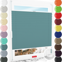 Schuette® Plissee ohne Bohren nach Maß • Suprafix Klemmhalter "X" • Thermo Kollektion: Teal Aura (Türkis) • Profilfarbe: Silber