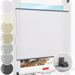 Schuette® Plissee ohne Bohren nach Maß • Suprafix Klemmhalter "X" • Dolomite Kollektion: Cold Morning (Grau) • Profilfarbe: Anthrazit