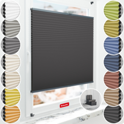 Schuette® Wabenplissee ohne Bohren nach Maß • Suprafix Klemmhalter "X" • Honey Kollektion: Starry Night (Schwarz) • Profilfarbe: Anthrazit