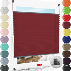 Schuette® Plissee ohne Bohren nach Maß • Suprafix Klemmhalter "X" • Premium Kollektion: Ruby Riddle (Dunkelrot) • Profilfarbe: Anthrazit