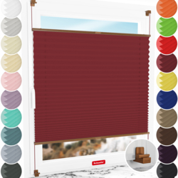 Schuette® Plissee ohne Bohren nach Maß • Suprafix Klemmhalter "X" • Thermo Kollektion: Scarlet Wine (Rot) • Profilfarbe: Eiche
