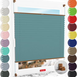 Schuette® Plissee ohne Bohren nach Maß • Suprafix Klemmhalter "X" • Thermo Kollektion: Teal Aura (Türkis) • Profilfarbe: Eiche