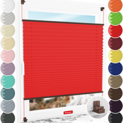 Schuette® Plissee ohne Bohren nach Maß • Suprafix Klemmhalter "X" • Thermo Kollektion: Cherry Charm (Rot) • Profilfarbe: Walnuss