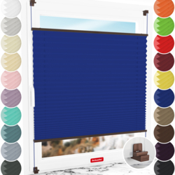 Schuette® Plissee ohne Bohren nach Maß • Suprafix Klemmhalter "X" • Thermo Kollektion: Wave Waltz (Blau) • Profilfarbe: Walnuss