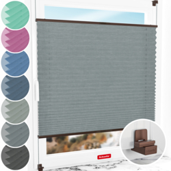Schuette® Plissee ohne Bohren nach Maß • Suprafix Klemmhalter "X" • Melange Kollektion: Rocky Mountain (Grau) • Profilfarbe: Braun