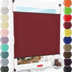 Schuette® Plissee ohne Bohren nach Maß • Suprafix Klemmhalter "X" • Premium Kollektion: Ruby Riddle (Dunkelrot) • Profilfarbe: Braun
