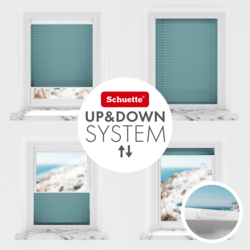 Schuette® Plissee ohne Bohren nach Maß • Suprafix Halterung “Zum Kleben” • Premium Kollektion: Cove Calm (Taubenblau) • Profilfarbe: Weiß