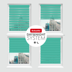 Doppelrollo verspannt am Fenster