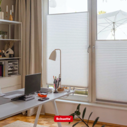 Schuette® Plissee mit Bohren nach Maß • Suprafix Halterungen “Mit Bohren” • Melange Kollektion: Deep Sea (Blau) • Profilfarbe: Eiche