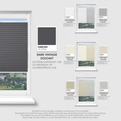 Schuette® Plissee ohne Bohren nach Maß • Suprafix Klemmhalter “Incognito X" • Dolomite Kollektion: Dark Vintage (Grau) • Profilfarbe: Weiß