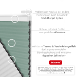 Schuette® Wabenplissee ohne Bohren nach Maß • Suprafix Klemmhalter “Incognito X" • Honey Kollektion: Wicked Emerald (Blassgrün) • Profilfarbe: Braun