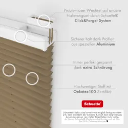 Schuette® Dachfenster Plissee nach Maß • Premium Kollektion: Morning Coffee (Hellbraun) • Profilfarbe: Weiß