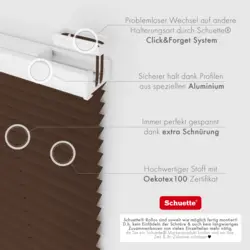 Schuette® Plissee ohne Bohren nach Maß • Suprafix Klemmhalter “Incognito" Standard • Premium Kollektion: Hot Chocolate (Dunkelbraun) • Profilfarbe: Weiß