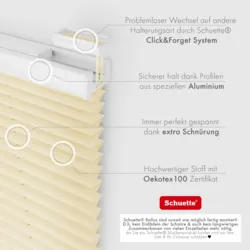 Schuette® Plissee ohne Bohren nach Maß • Suprafix Klemmhalter “Incognito X" • Thermo Kollektion: Milk Tea (Beige) • Profilfarbe: Weiß