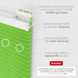 Schuette® Plissee ohne Bohren nach Maß • Suprafix Klemmhalter “Incognito X" • Thermo Kollektion: Leaf Joy (Grün) • Profilfarbe: Weiß