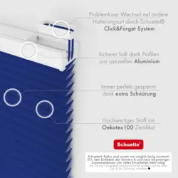 Schuette® Plissee mit Bohren nach Maß • Suprafix Halterungen “Mit Bohren” •  Thermo Kollektion: Wave Waltz (Blau) • Profilfarbe: Weiß