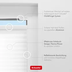 Schuette® Wabenplissee ohne Bohren nach Maß • Suprafix Klemmhalter “Incognito X" • Thermo x Honey Kollektion: Coconut Kiss (Weiß) • Profilfarbe: Weiß