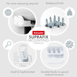 Schuette® Plissee mit Bohren nach Maß • Suprafix Halterungen “Mit Bohren” •  Premium Kollektion: White Day (Weiß) • Profilfarbe: Walnuss