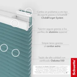 Schuette® Plissee ohne Bohren nach Maß • Suprafix Klemmhalter “Incognito X" • Thermo Kollektion: Teal Aura (Türkis) • Profilfarbe: Weiß