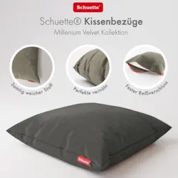 Schuette® Dekorativer Kissenbezug aus Samt mit verdecktem Reißverschluss • Millenium Velvet Kollektion: Dark Shadow (Gray) • Knitterfrei • Kuschelweich