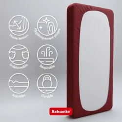 Schuette® Topper Spannbettlaken • 80 x 200 • Wow! Kollektion: Big Apple (Burgunderrot) • 100% Superfluff Baumwolle, Blickdicht, Faltenfrei • mit Rundumgummi • Matratzenhöhe bis 10 cm