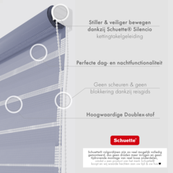 Schuette® Tag und Nacht Rollo ohne Bohren & mit Bohren 2in1 nach Maß • Doppelrollo Kollektion: Blooming Iris (Violett) • Profilfarbe: Weiß