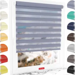 Schuette® Tag und Nacht Rollo ohne Bohren & mit Bohren 2in1 nach Maß • Doppelrollo Kollektion: Blooming Iris (Violett) • Profilfarbe: Weiß