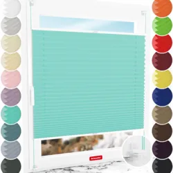 Schuette® Plissee ohne Bohren nach Maß • Suprafix Klemmhalter “Incognito X" • Thermo Kollektion: Tide Tune (Türkis) • Profilfarbe: Weiß