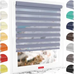 Schuette® Tag und Nacht Rollo ohne Bohren & mit Bohren 2in1 nach Maß • Doppelrollo Kollektion: Blooming Iris (Violett) • Profilfarbe: Weiß