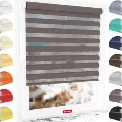 Schuette® Tag und Nacht Rollo ohne Bohren & mit Bohren 2in1 nach Maß • Doppelrollo Kollektion: Grey Lead (Grau) • Profilfarbe: Weiß