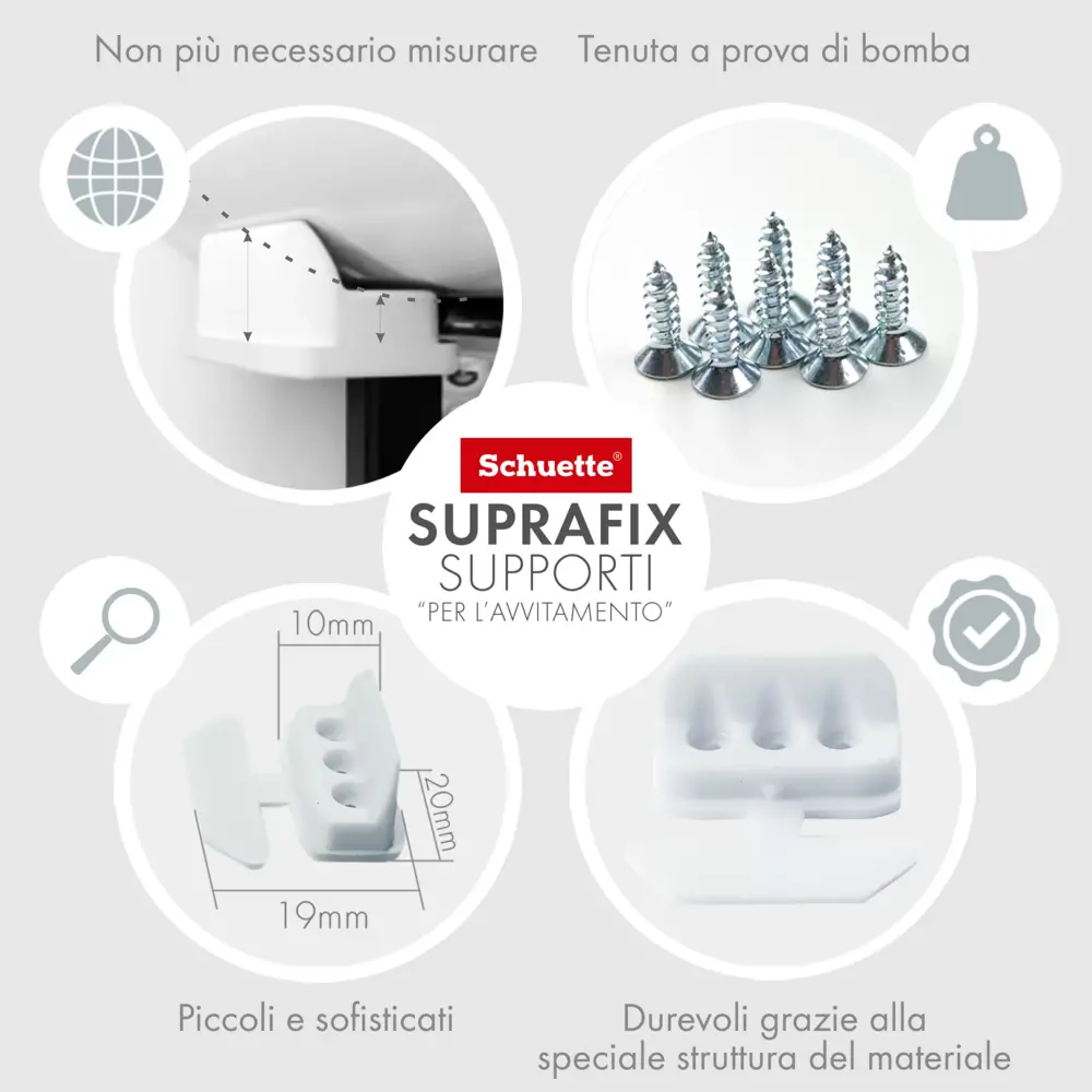 Schuette® Tenda plissettata su misura con foratura • Suprafix Supporti “Per  l’avvitamento” • Collezione Thermo: Spring Cloud (Gris) • Colore profili