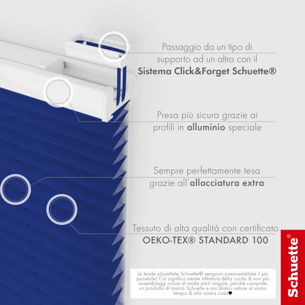 Schuette® Tenda plissettata su misura con foratura • Suprafix Supporti “Per  l’avvitamento” • Collezione Thermo: Wave Waltz (Blau) • Colore profili