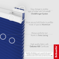 Schuette® Plissee mit Bohren nach Maß • Suprafix Halterungen “Mit Bohren” •  Thermo Kollektion: Wave Waltz (Blau) • Profilfarbe: Walnuss