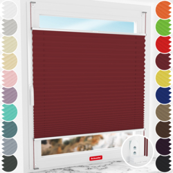 Schuette® Plissee mit Bohren nach Maß • Suprafix "Double 2in1" Schraub- & Klemmhalter • Premium Kollektion: Ruby Riddle (Dunkelrot) • Profilfarbe: Silber