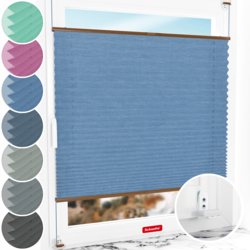 Schuette® Plissee mit Bohren nach Maß • Suprafix "Double 2in1" Schraub- & Klemmhalter • Melange Kollektion: Deep Sea (Blau) • Profilfarbe: Eiche