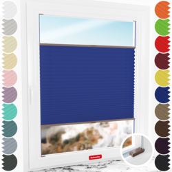 Schuette® Plissee mit Bohren nach Maß • Suprafix Halterungen “Mit Bohren” •  Thermo Kollektion: Wave Waltz (Blau) • Profilfarbe: Walnuss