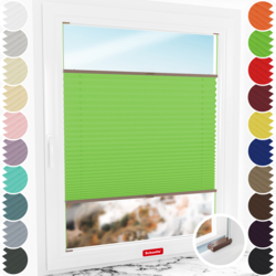 Schuette® Plissee mit Bohren nach Maß • Suprafix Halterungen “Mit Bohren” •  Premium Kollektion: Green Meadow (Grün) • Profilfarbe: Braun