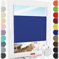 Schuette® Plissee ohne Bohren nach Maß • Suprafix Halterung “Zum Kleben” • Thermo Kollektion: Wave Waltz (Blau) • Profilfarbe: Walnuss