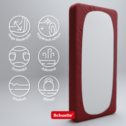 Schuette® Topper Spannbettlaken • 160 x 200 • Wow! Kollektion: Big Apple (Burgunderrot) • 100% Superfluff Baumwolle, Blickdicht, Faltenfrei • mit Rundumgummi • Matratzenhöhe bis 10 cm
