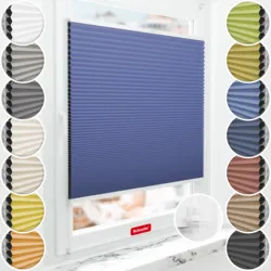 Schuette® Wabenplissee ohne Bohren nach Maß • Suprafix Klemmhalter “Incognito X" • Honey Kollektion: Skyline (Blau) • Profilfarbe: Weiß