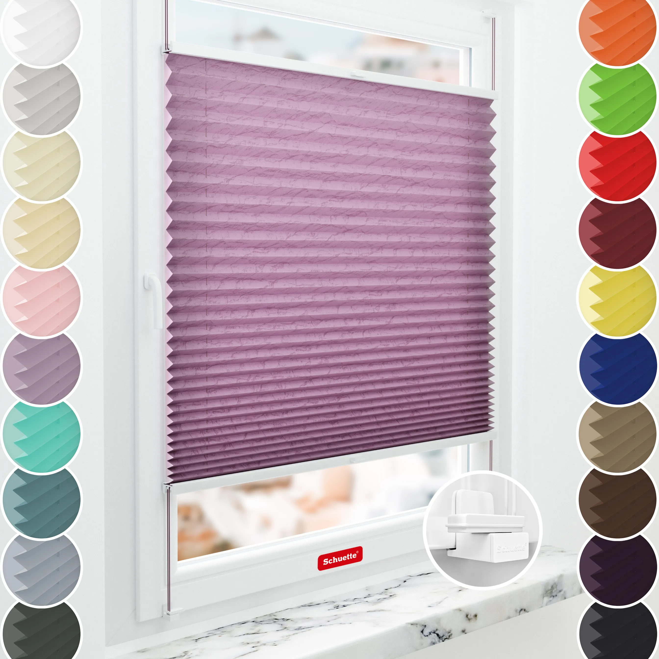 Schuette® Plissee mit Muster nach Maß • Limited Kollektion: Crush on Pink (Rosa) • Suprafix Klemmhalter "X" • Profilfarbe: Silber