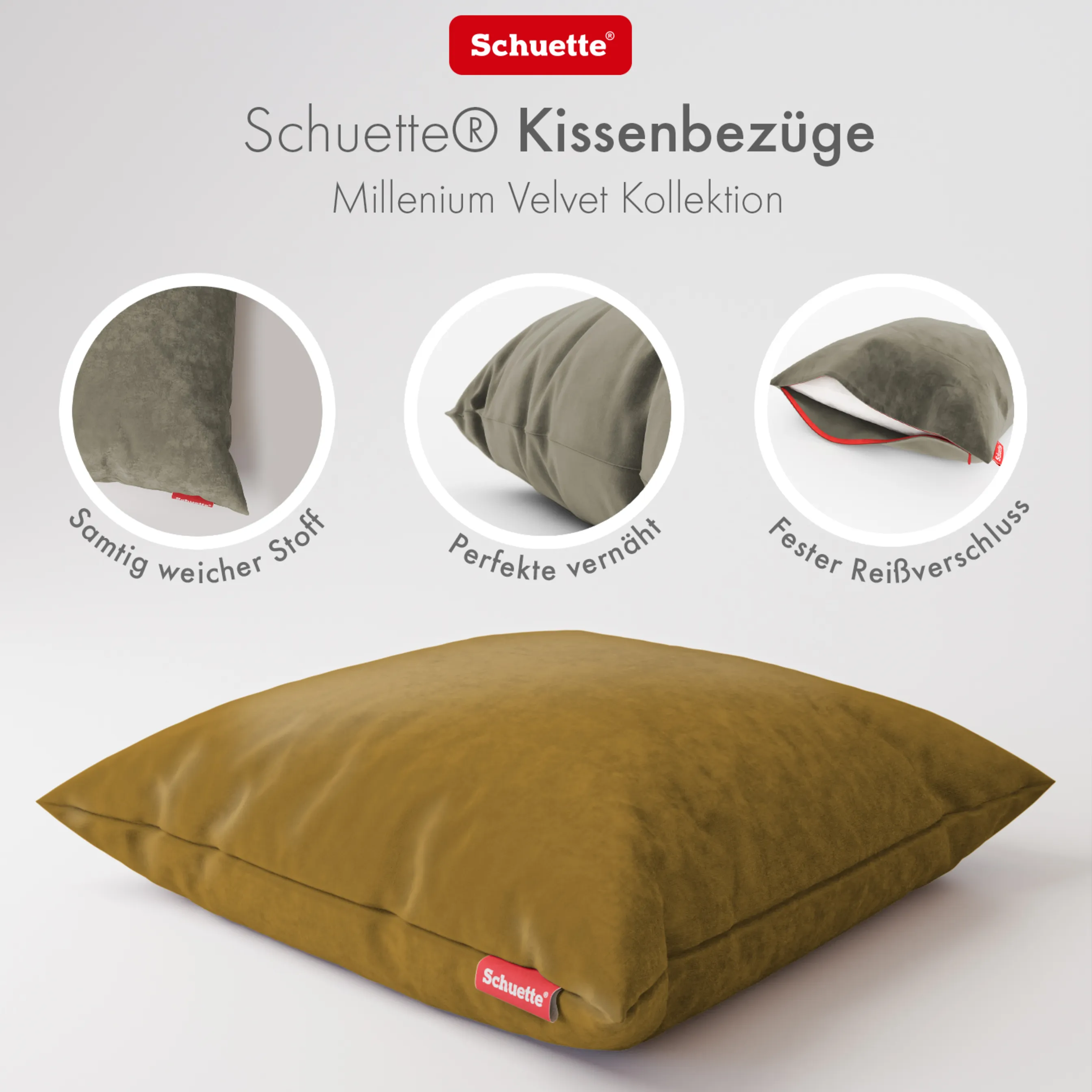 Schuette® Dekorativer Kissenbezug aus Samt mit verdecktem Reißverschluss • Millenium Velvet Kollektion: Butterscotch (Yellow) • 1 Stück • Knitterfrei • Kuschelweich