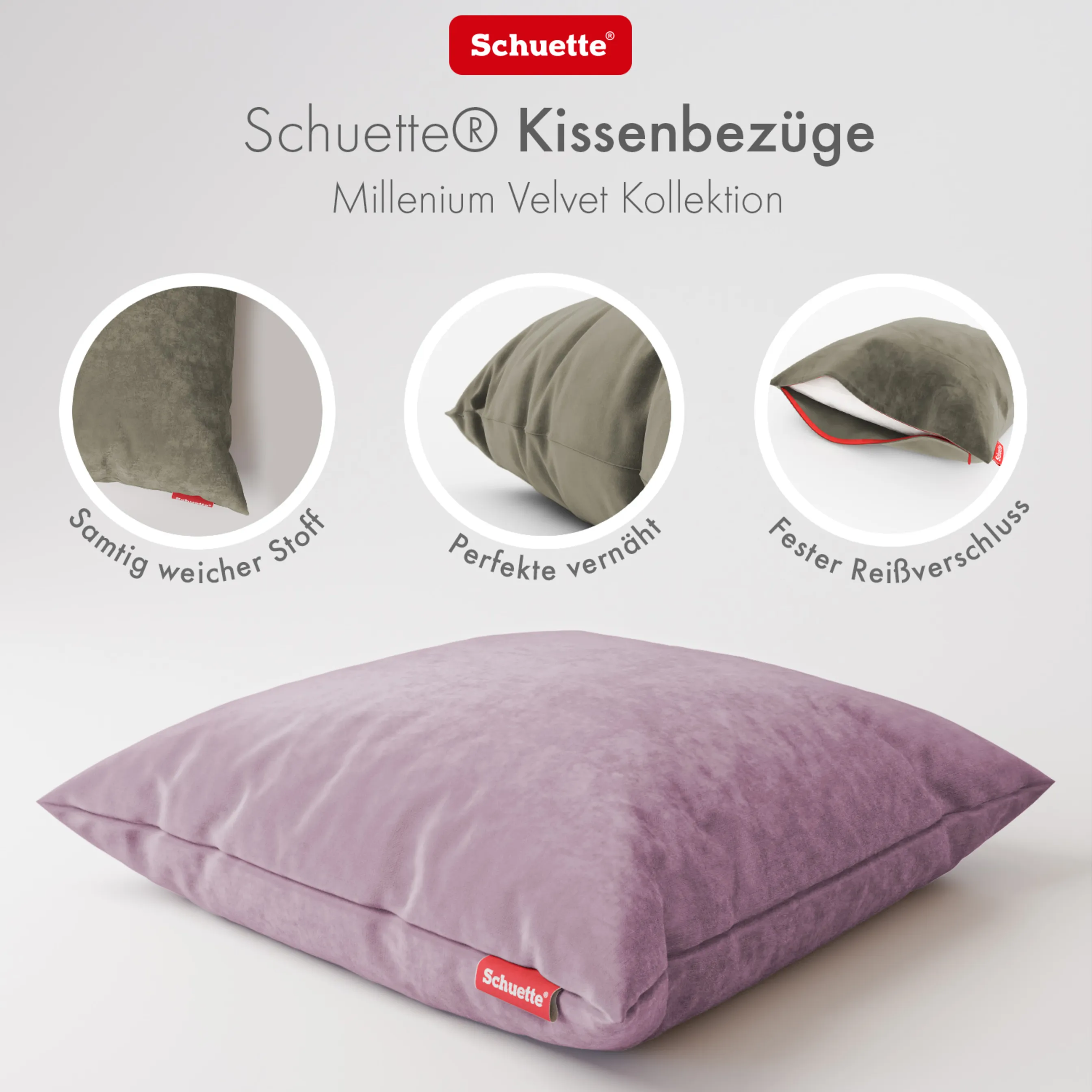 Schuette® Dekorativer Kissenbezug aus Samt mit verdecktem Reißverschluss • Millenium Velvet Kollektion: Purple Grape (Purple) • 1 Stück • Knitterfrei • Kuschelweich